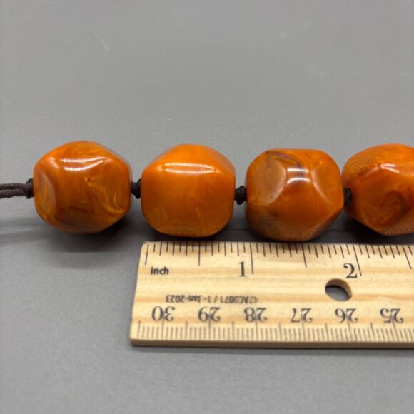 Vintage Butterscotch Bakelite Chunky Faceted Catalin Bead Necklace Marbled 19" - Picture 9 of 11